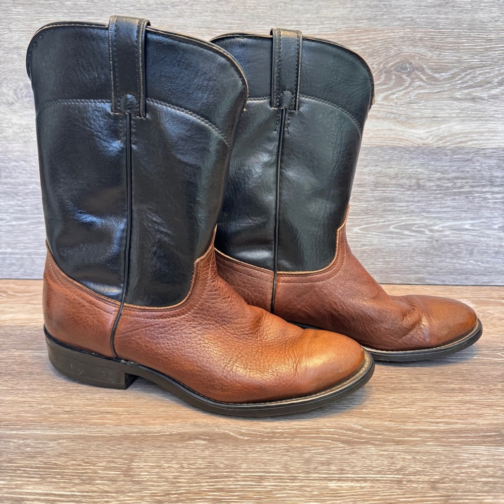 Laredo Mens 9D Leather Boots Black Brown Western Cowboy 28-7952 Pull On‎